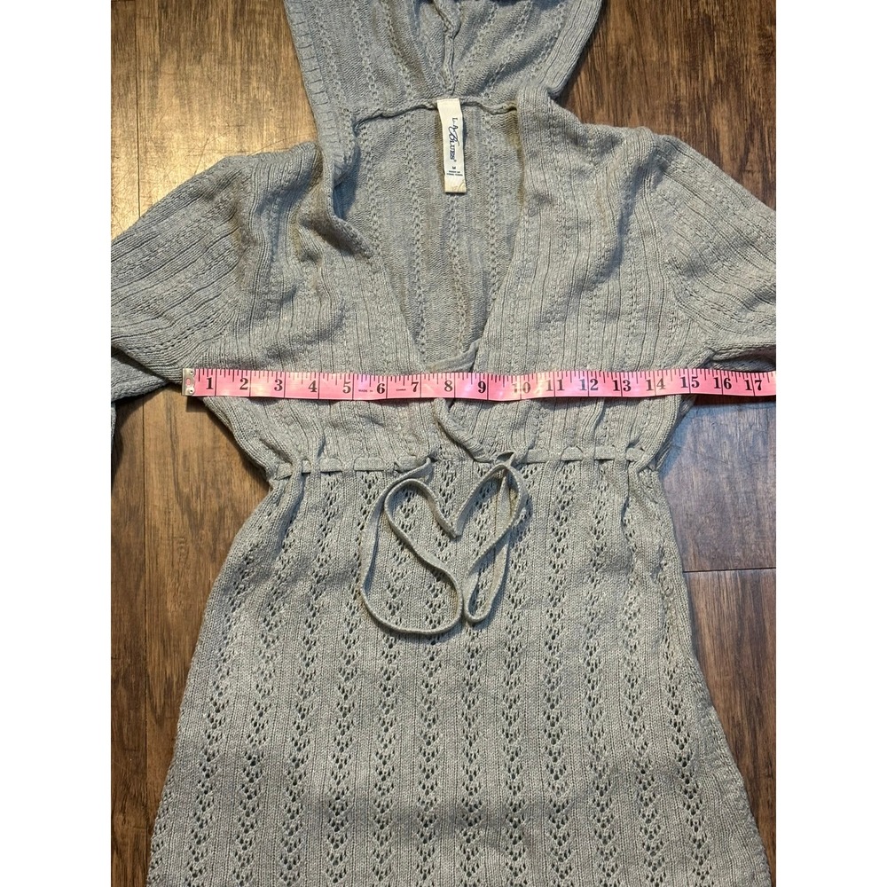 Y2K Pointelle Knit grey Cinch Waist Hooded‎ Sweater Top feminine girly fairy - Picture 6 of 6